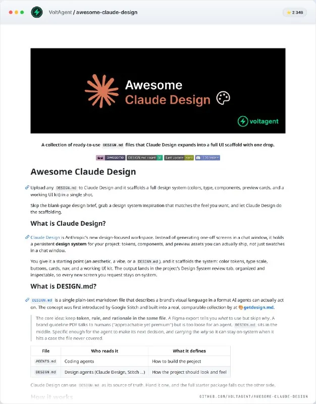 🔹 VoltAgent/awesome-claude-design