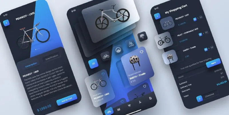 🖥 Online Bike Shopping App – дизайн мобильного приложения для магазина велосипедов.