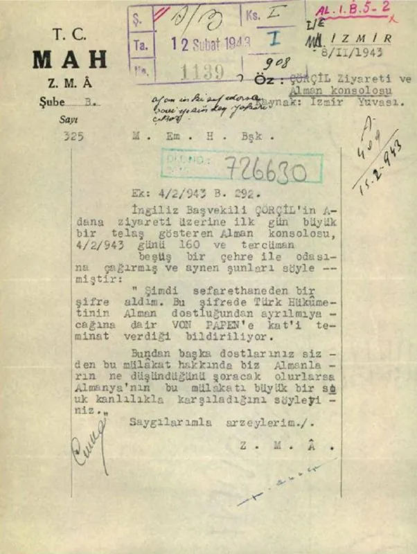 MİT обнародовала рассекреченный документ о встрече Инёню и Черчилля в 1943 году…